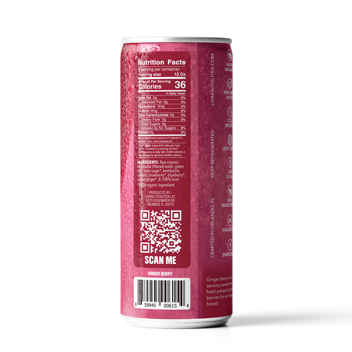 1. Ginger Berry Kombucha (12 Pack)